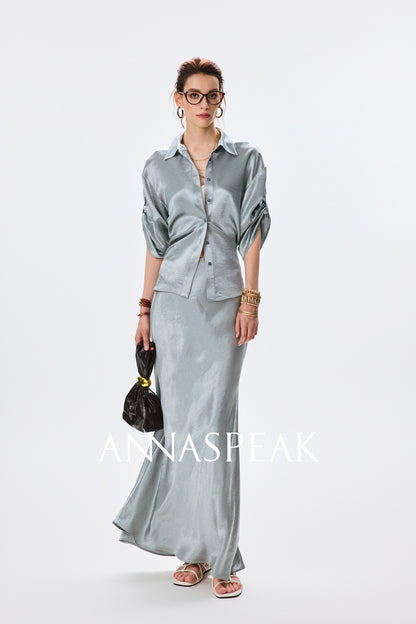 ANNASPEAK cut slightly wrinkled NAIA acetic acid slimming top mermaid skirt-NANA.
