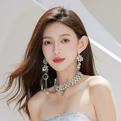 DOLLY Luxury Sliver European Style Flower Diamond Tassel Chic Earring-TALULLA