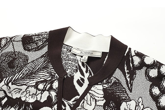 ZHUCHONGYUN spring's knit jacquard loose cross-collared jacket--SHARU.
