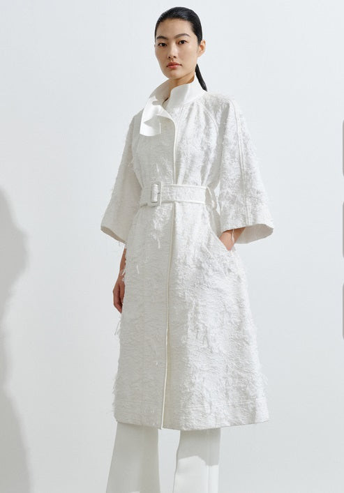 COMME MOI Lv Yan designer spring unique jacquard luxury A-type mid-sleeved trench coat - ARIA.