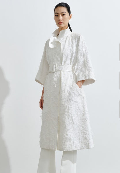 COMME MOI Lv Yan designer spring unique jacquard luxury A-type mid-sleeved trench coat - ARIA.