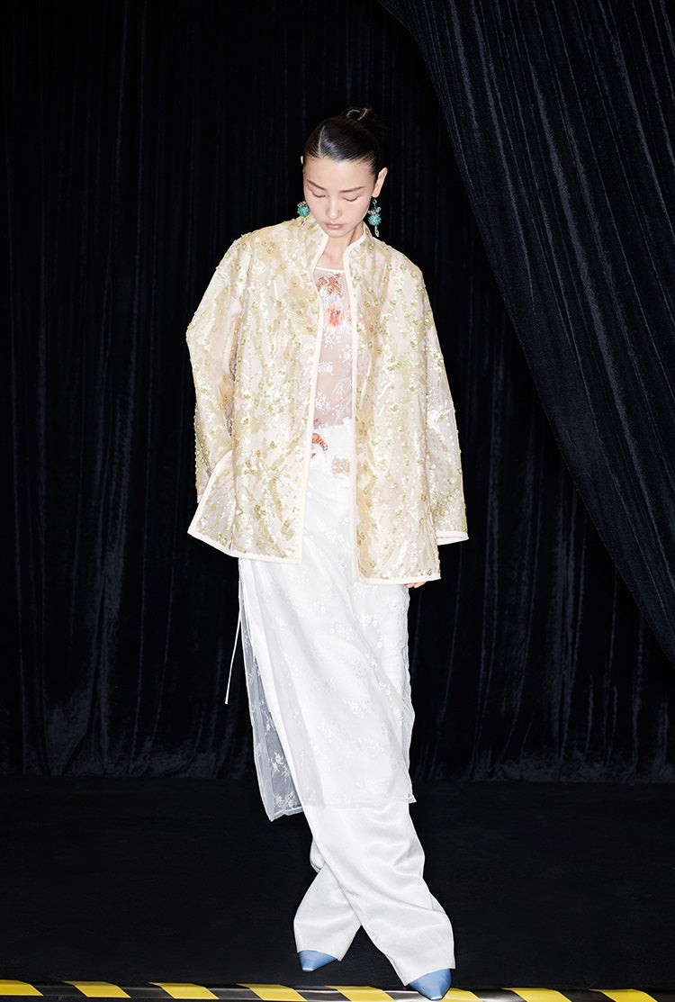 M essential Mackay designer Jinghui embroidered stand-up collar loose jacket - JACKIE.