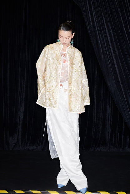 M essential Mackay designer Jinghui embroidered stand-up collar loose jacket - JACKIE.