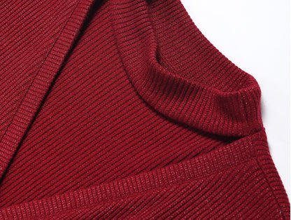 WANGXO | Double-Woven Crushed Silver Silk Knit V-Neck Slim-Fit Top-YANI.