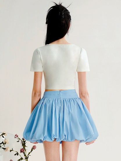 CHECOCRE Handmade Three-dimensional Flower Short Sleeve T-shirt and Skirt - BRAD