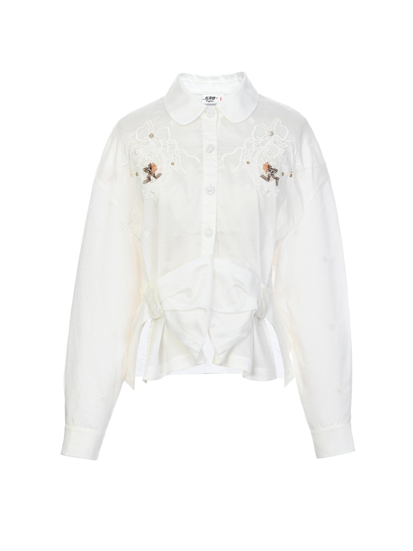 FAME embroidered beaded long-sleeved shirt - GOLDY