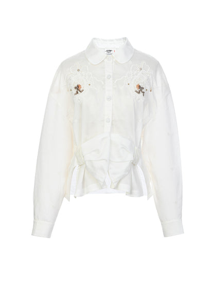 FAME embroidered beaded long-sleeved shirt - GOLDY