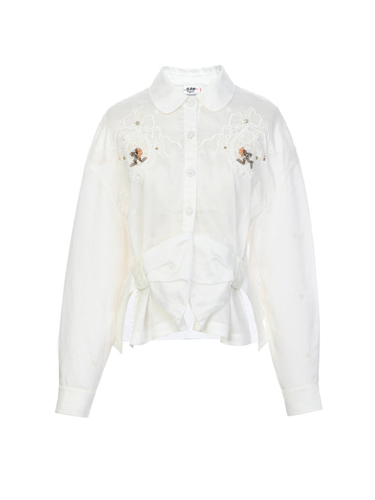 FAME embroidered beaded long-sleeved shirt - GOLDY