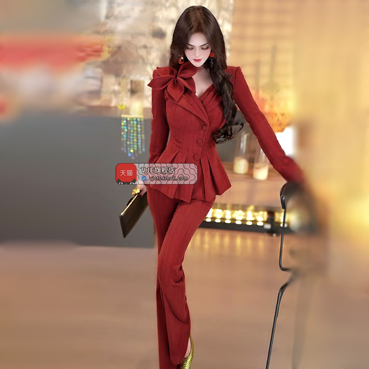 VJE Three-dimensional Flower Top Flared Pants Two-Piece Irregular Suit-LIMI.