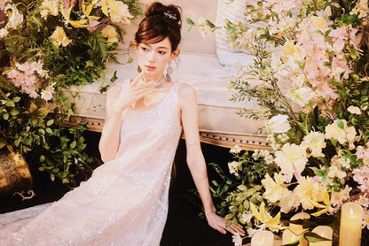 DOLLY Luxury U-Neck Sleeveless Fake Two Piece Midi Swing Dress-KASSIA