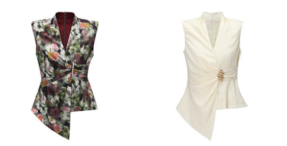 WANGXO | Innovative Weaving Texture Overlapping V-Neck Sleeveless Top -KEIA