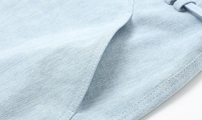 ZHUCHONGYUN summer blue belt loose straight length denim skirt-SOMA.