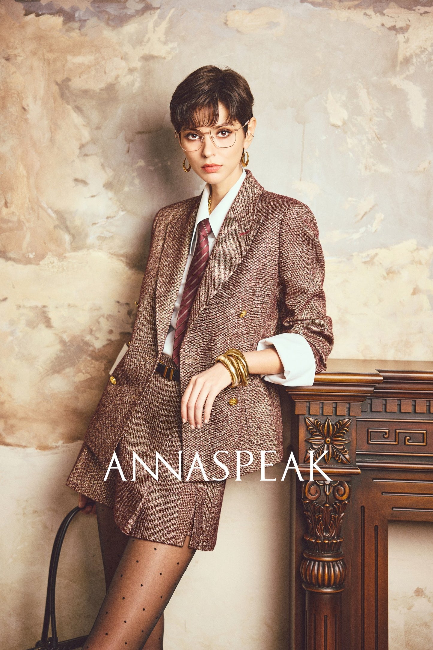 ANNASPEAK ROSSO Red Label  90s Retro Suit Skirt Set-ZEHU.