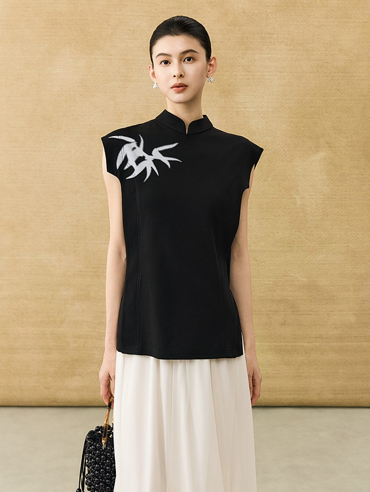 HECO Chinese Bamboo Leaf Print Short Sleeve T-Shirt - CHASE.