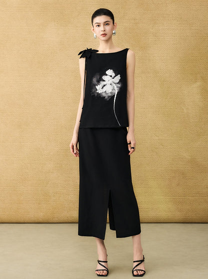 HECO Chinese hollow twisted summer simple commuter straight slit skirt - SWUM.