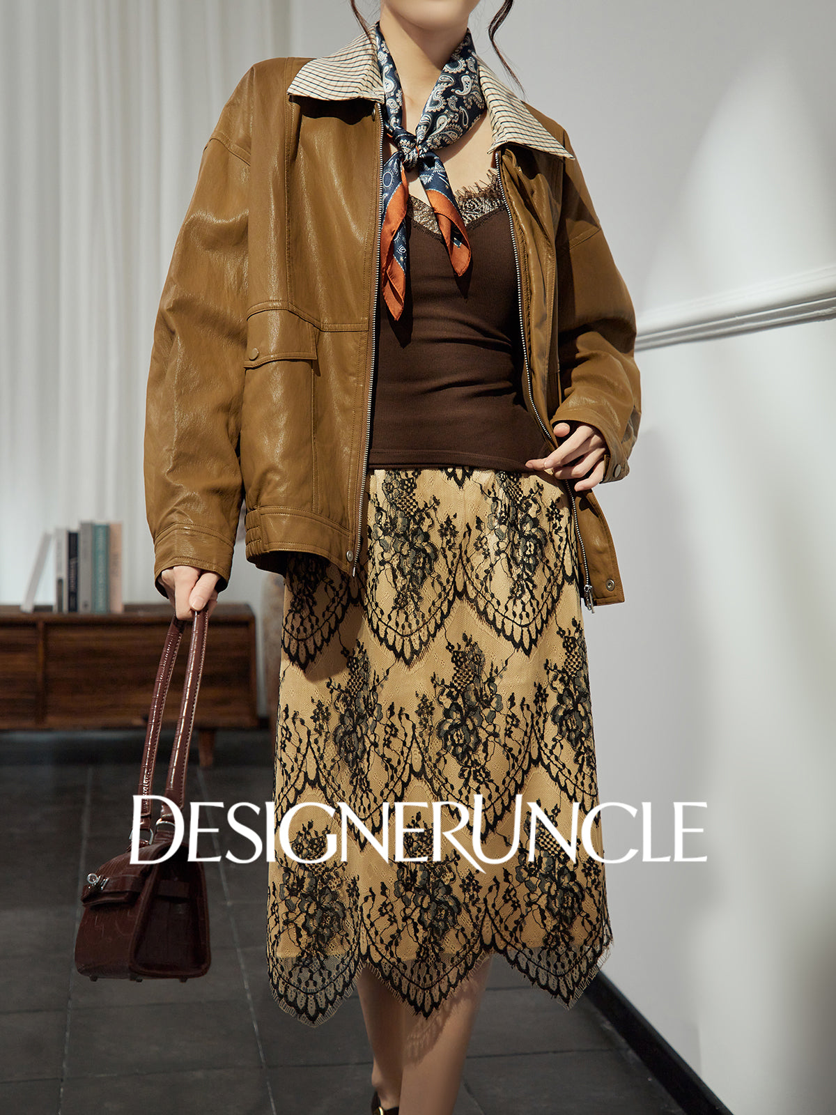 DGU|Brown leather retro loose high-end temperament fashion jacket  - Stephan.