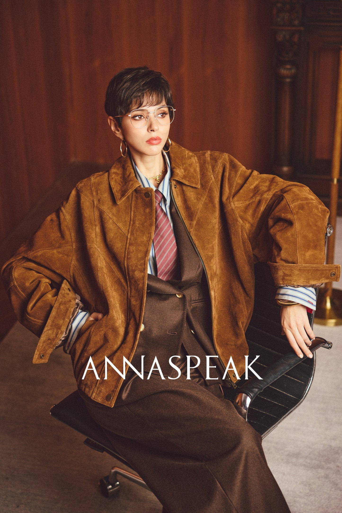 ANNASPEAK ROSSO Red Label Eco-Friendly Leather Heavy Jacket Skirt Set-GHUGH.