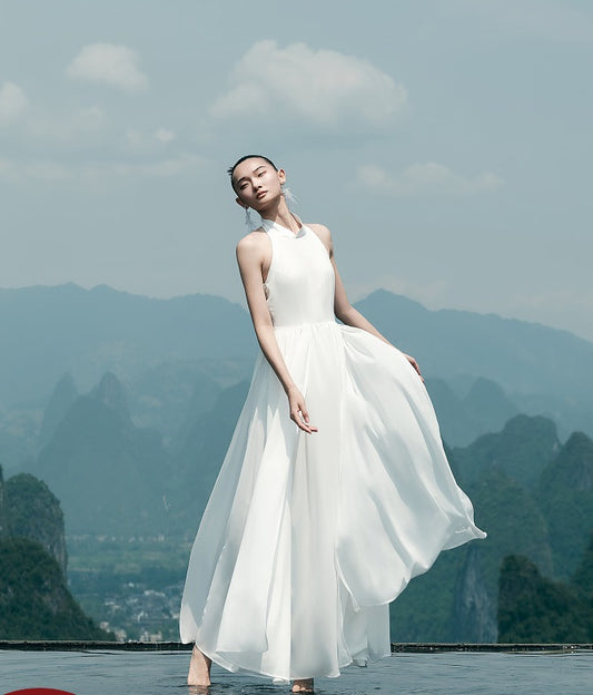 HECO Chinese Style Spell Receiving Waist Sleveless Dress - SIMMER.