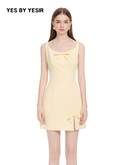 YES BY YESIR | Ye Qians Yellow Bow Slit Dress with Starlet Silhouette -ALIONA.