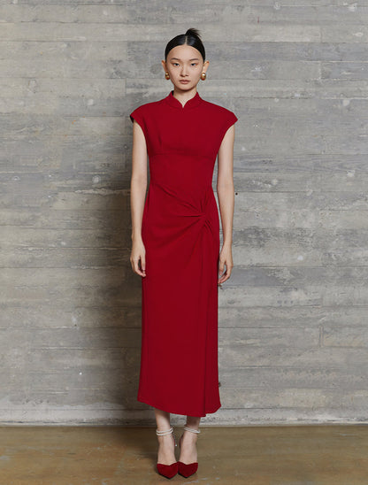 HECO acetate elegant red modified cheongsam dress women - leave.