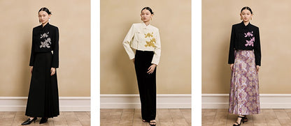 HECO Hanfu wool blazer iris embroidered  long sleeve TOP - KEEP.
