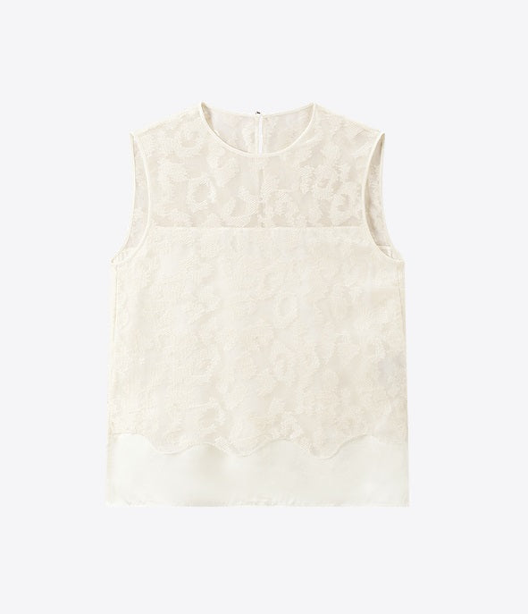 COMME MOI Silk Embroidered Top Sleeveless white Shirt - SIMON.