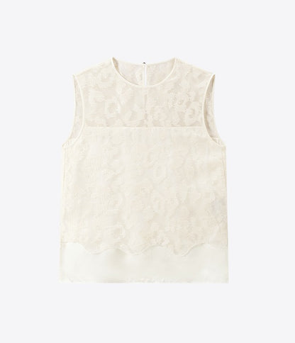 COMME MOI Silk Embroidered Top Sleeveless white Shirt - SIMON.