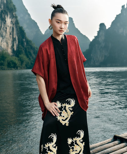 HECO Chinese style loose shirred shawl jacket summer travel sunscreen shirt - SQUAD.