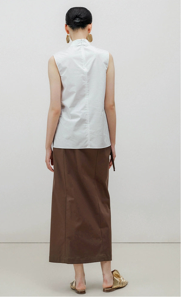 ZHUCHONGYUN White Chinese Buckle Stand Collar Sleeveless Shirt-GINTOKI.