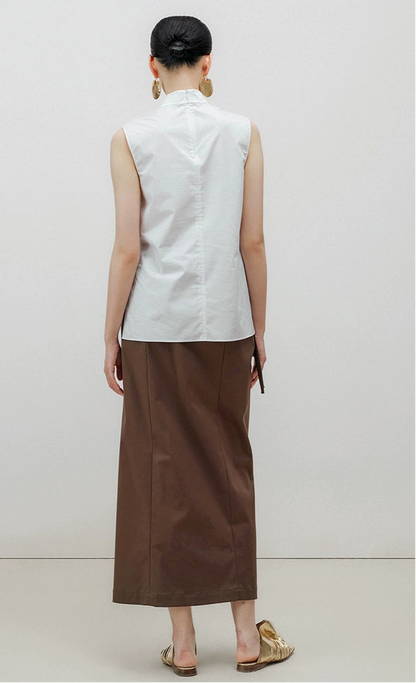 ZHUCHONGYUN White Chinese Buckle Stand Collar Sleeveless Shirt-GINTOKI.
