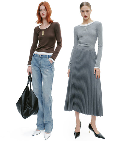 YES BY YESIR round neck slim long-sleeved top - KNIGHTS.