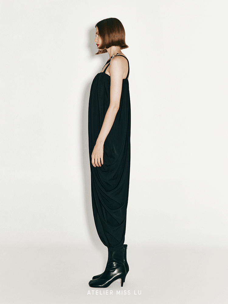 ATELIER MISS LU  Strap Vertical Draped Irregular Dress - ELLE