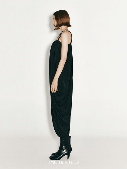 ATELIER MISS LU  Strap Vertical Draped Irregular Dress - ELLE