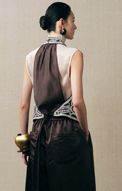 ZHUCHONGYUN heavy beaded embroidered linen vest-SNAIL.