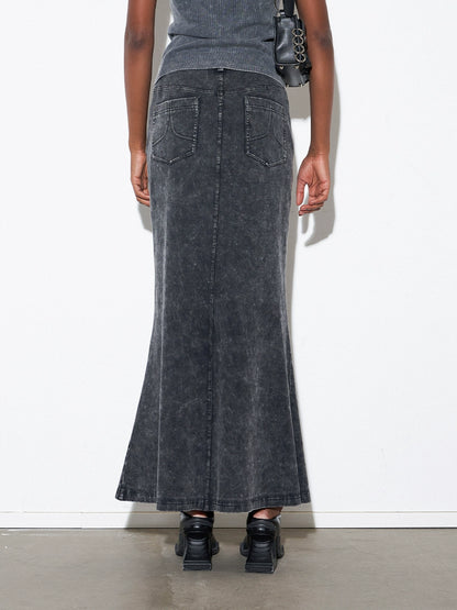 ANNAKIK autumn niche designer gray black two-piece denim skirt-NAYUTA