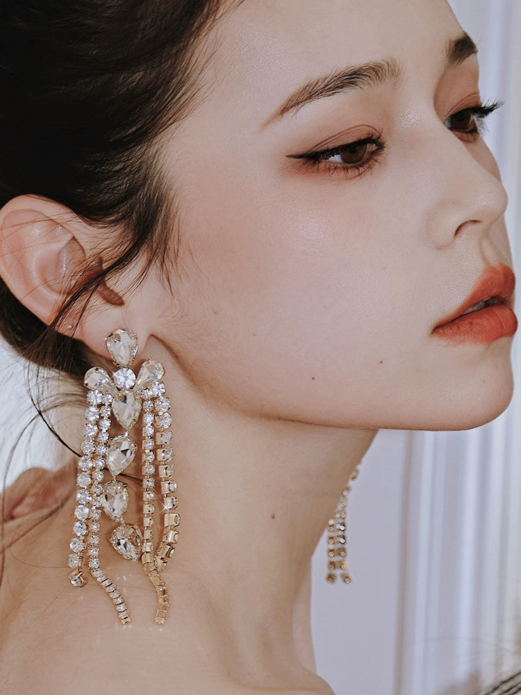 DOLLY Elegant Diamond Tassel Gold Earrings-JUANA