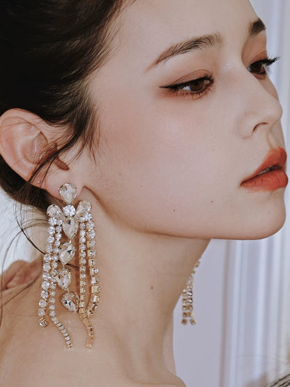 DOLLY Elegant Diamond Tassel Gold Earrings-JUANA