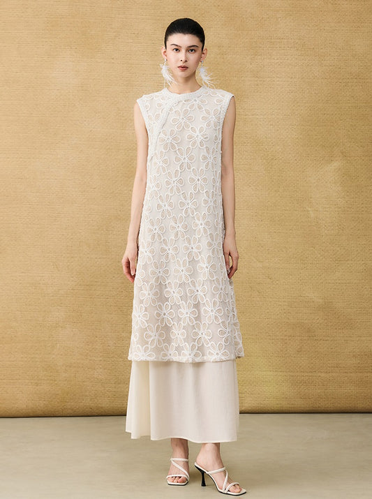 HECO Chinese style two pieces embroidered mesh spliced long dress - MAGIC.