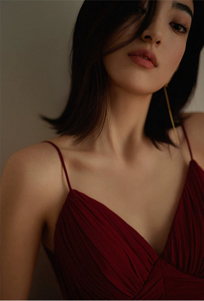 GOUDIN evening sleeveless v neck slip dress-SAX.