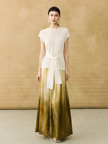 HECO Chinese Slimming Waist Linen Knit Breathable Crew Neck T-Shirt - INDIGO.