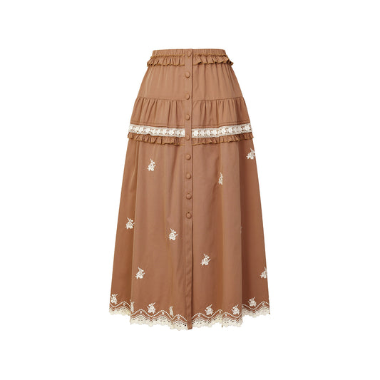 FAME Rococo Flower Embroidered Nail Bead Skirt - CAMDEN