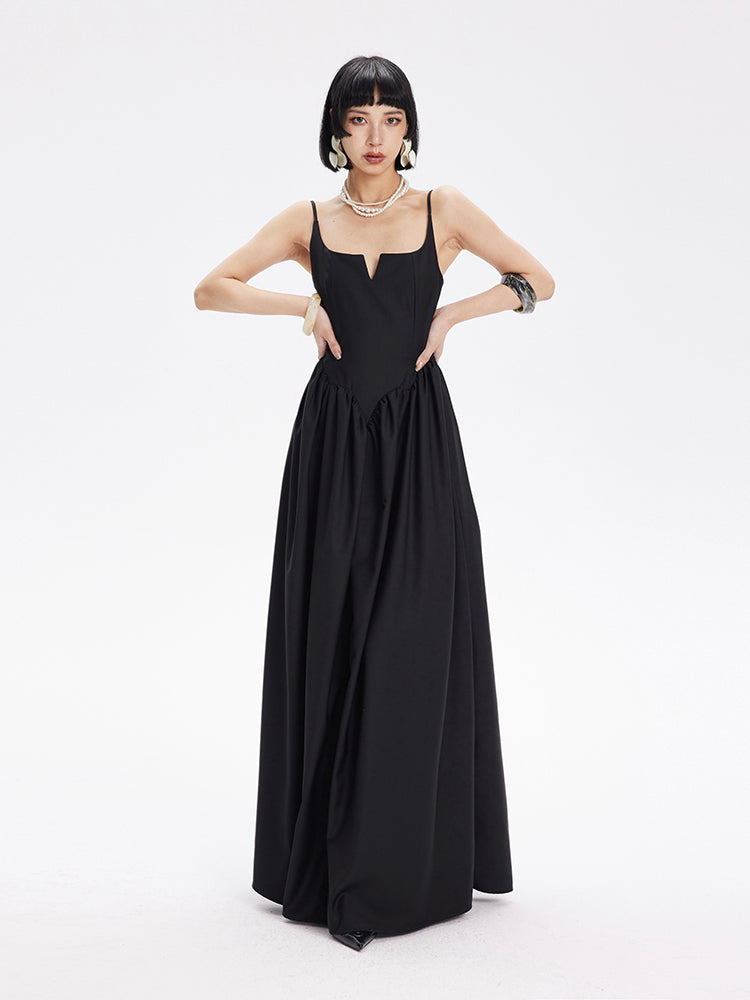 TINY IN petal-shaped waist-panelled slip black dress-HANDS