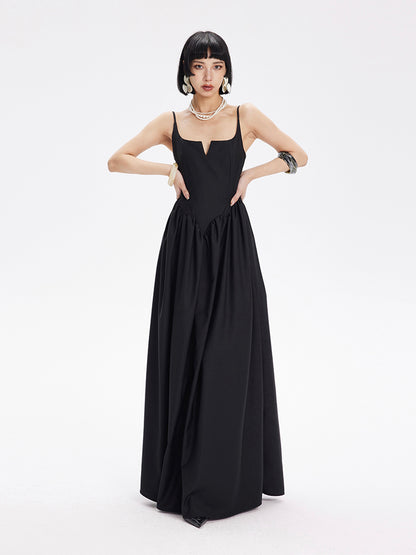 TINY IN petal-shaped waist-panelled slip black dress-HANDS