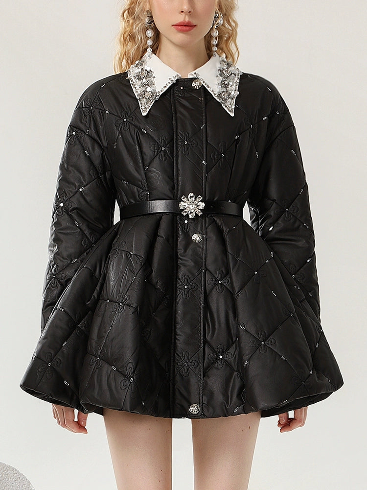 CHECOCRE Elegant Winter Contrast Heavy Industry Bead Flower Doll Collar Girl Design - VINCE