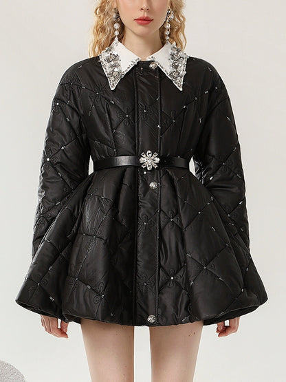 CHECOCRE Elegant Winter Contrast Heavy Industry Bead Flower Doll Collar Girl Design - VINCE