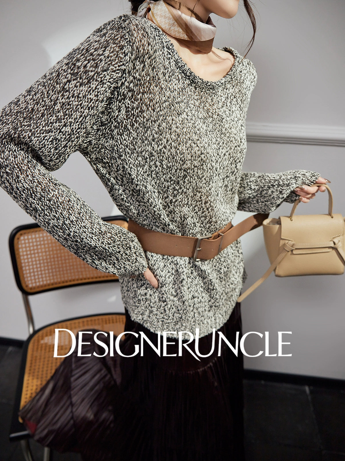 DGU |Flower Gray Knitted New Loose Lazy Style Light Luxury Niche Design Pullover - CHANT.
