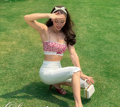 Le Palais Vintage 50s Pure White High-Waisted Hip Cropped Pants-EVERGREEN.