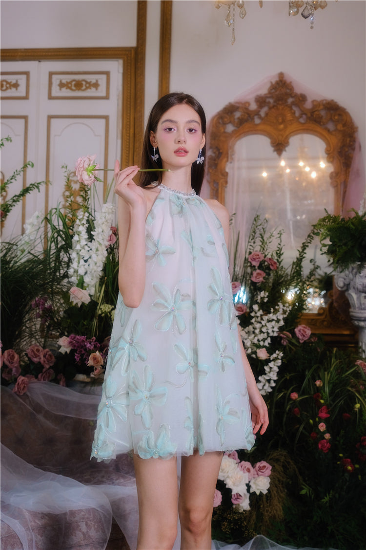Wardrobes by Chen Mint Green Halter Flower Embroidered Loose  dollDress-Louis