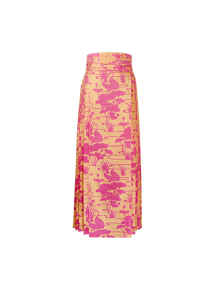 HECO Summer Lotus Pond Crane Long Skirt - GRAD.