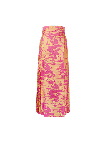 HECO Summer Lotus Pond Crane Long Skirt - GRAD.
